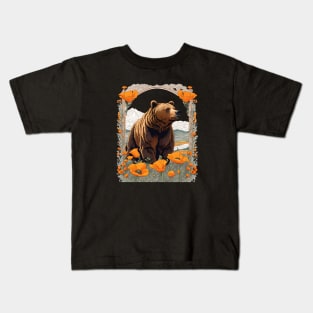 Bear Of California In Poppy Landscape Kids T-Shirt